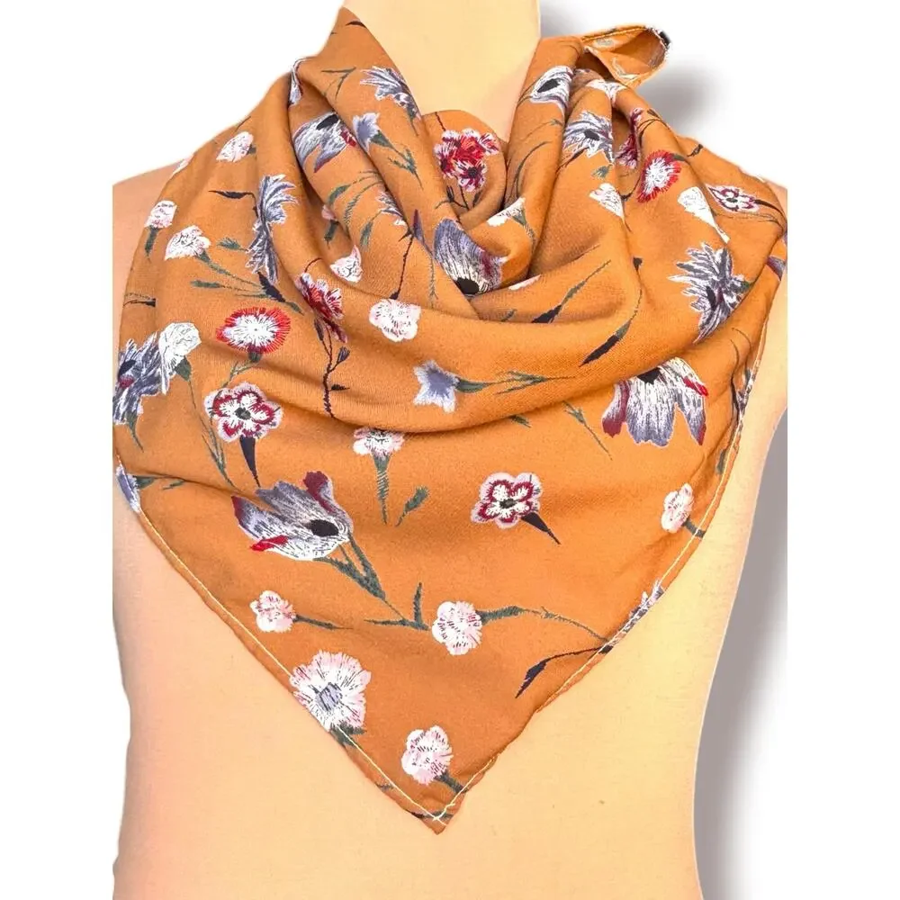 Rust‎ Floral Bandana Scarf Cottagecore Boho Square Neck Scarf Wrap Lightweight